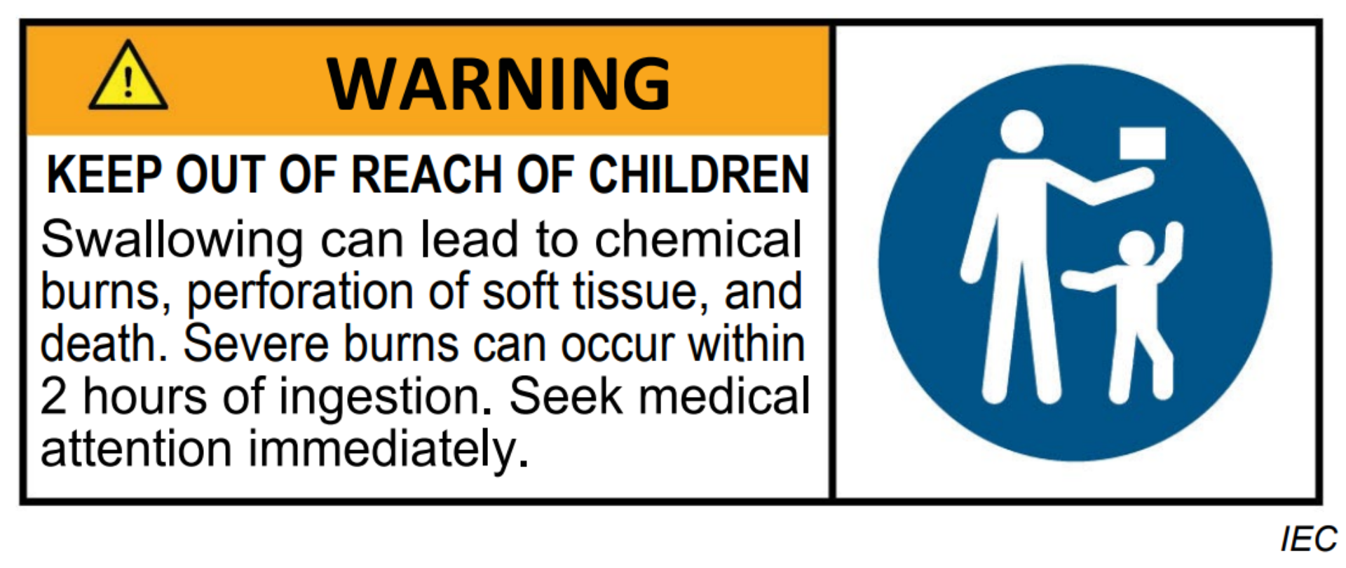 WARNING: Keep out of reach of children. Swallowing batteries can cause chemical burns and death. Severe burns can occur within 2 hours. Seek medical attention immediately.