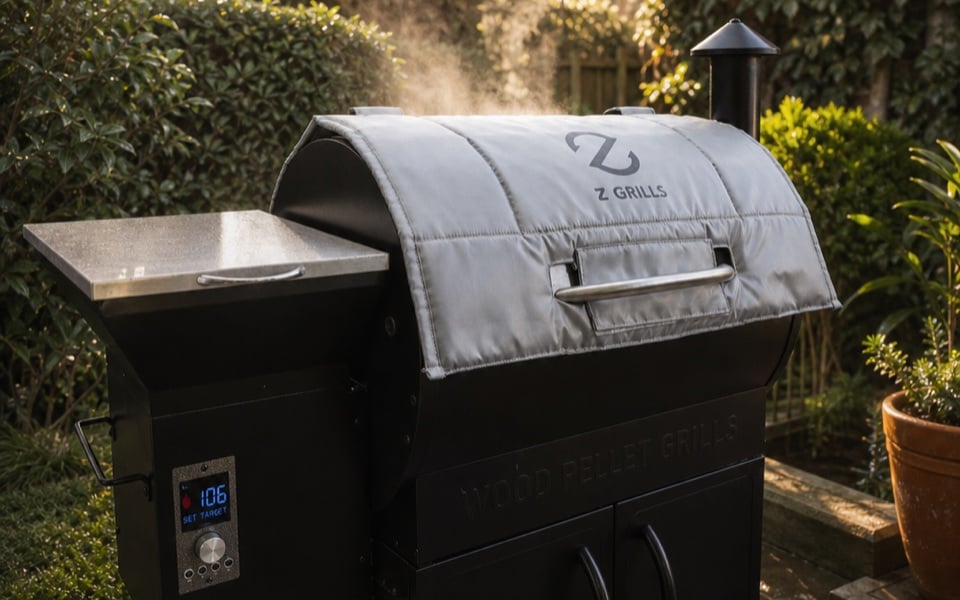 700 Insulating Cover fitted to a Z Grills 700-series grill in a Camberwell garden