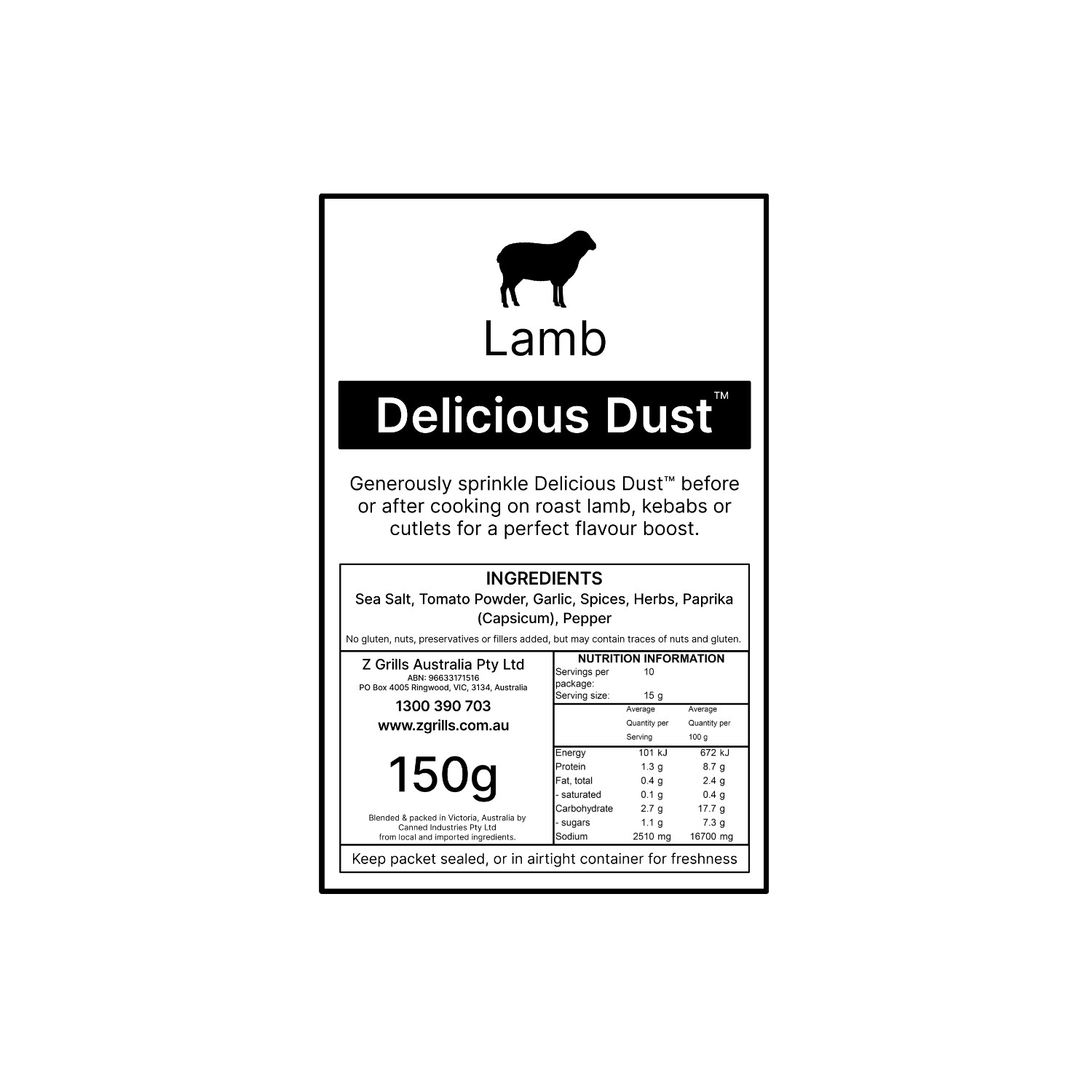 Delicious dust lamb label