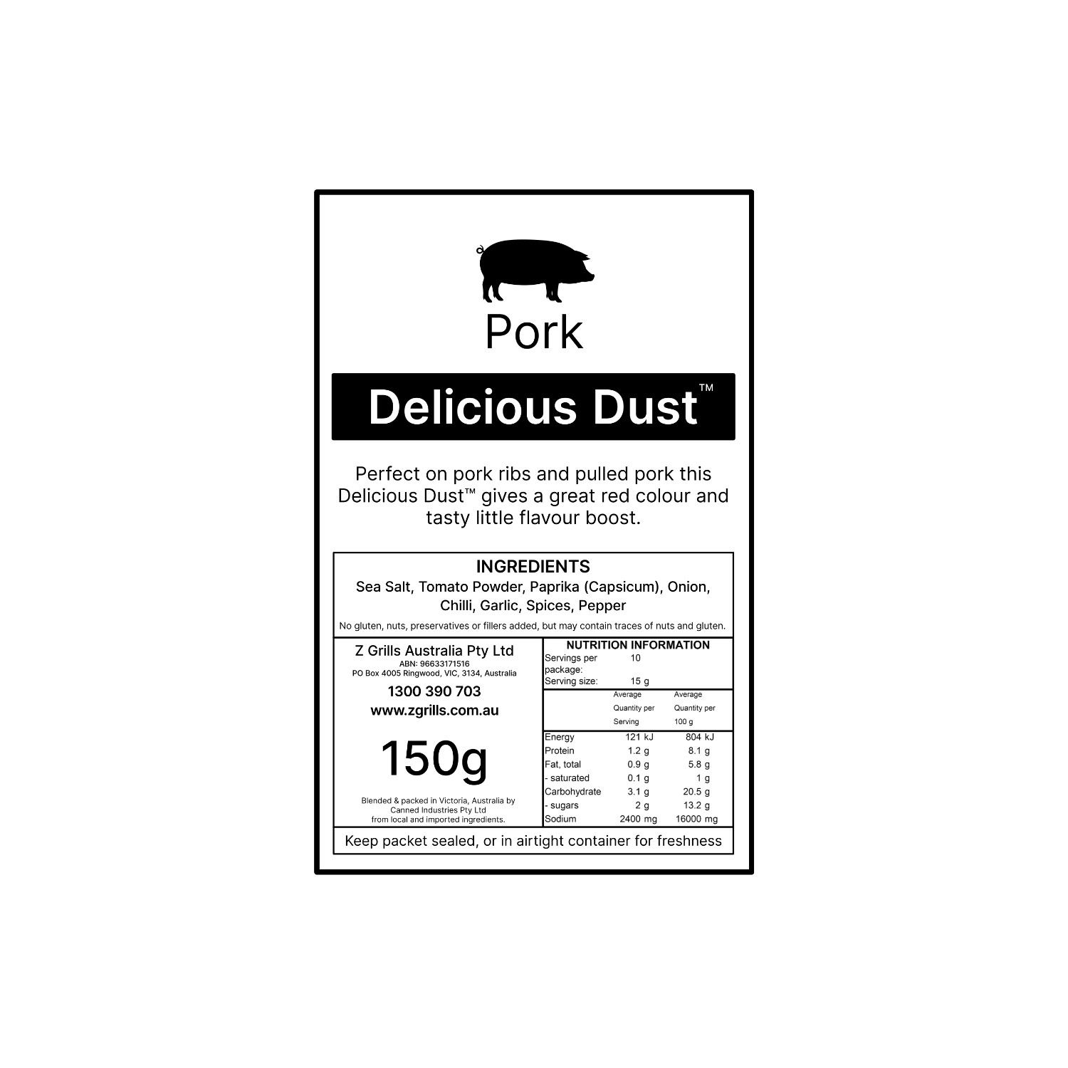 Delicious dust pork label