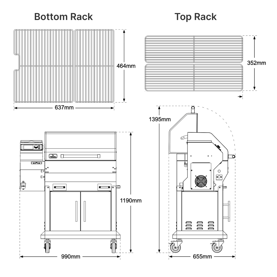 Trimal Series One BBQ Grill - Specifications - Grill Rack and Unit Dimensions