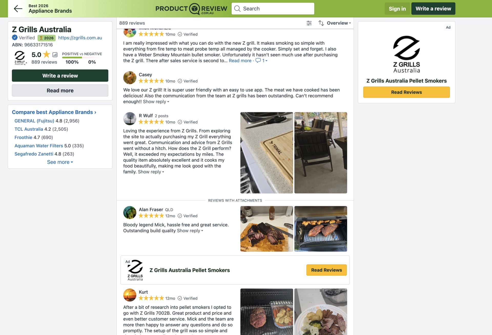 Z Grills Australia pellet smoker customer reviews, five-star ratings and owner cooking photos on ProductReview.com.au